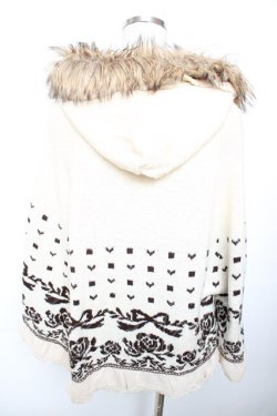 画像2: axes femme / ファーフードローズリボンニットポンチョ  生成り Y-25-12-17-077-AX-CO-SZ-ZY