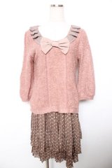 axes femme / 3つリボン切替ワンピース  ピンク Y-25-12-17-090-AX-OP-SZ-ZY