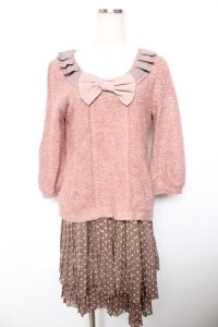 axes femme / 3つリボン切替ワンピース  ピンク Y-25-12-17-090-AX-OP-SZ-ZY