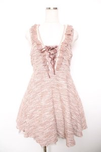 axes femme / ツイード×レースワンピース  ピンク Y-25-12-17-094-AX-OP-SZ-ZY