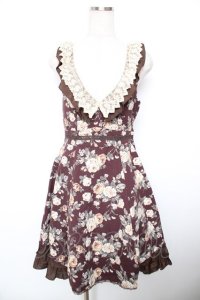 axes femme / 総バラ柄Backリボンワンピース  ワイン Y-25-12-17-097-AX-OP-SZ-ZY