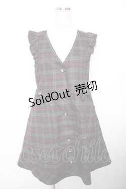 画像1: axes femme / チェック柄リボンジャンドレ  黒 Y-25-12-17-102-AX-OP-SZ-ZY