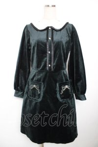 axes femme POETIQUE / ポケット刺繍ベロアワンピース M グリーン３ Y-25-12-17-107-AX-OP-SZ-ZY