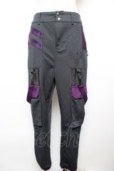 Ozz conte / 配色サス付きパンツ  グレー×紫 Y-25-12-17-123-OO-PA-SZ-ZY