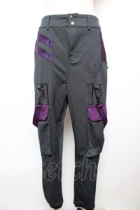 Ozz conte / 配色サス付きパンツ  グレー×紫 Y-25-12-17-123-OO-PA-SZ-ZY