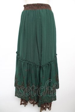 画像2: axes femme / 裾刺繍ロングスカート  グリーン Y-25-12-17-124-AX-SK-AS-ZY