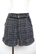 axes femme / ベロアリボン使いツイードショートパンツ  紺 Y-25-12-17-127-AX-PA-SZ-ZY