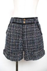 axes femme / ベロアリボン使いツイードショートパンツ  紺 Y-25-12-17-127-AX-PA-SZ-ZY