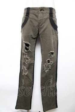 画像1: ALGONQUINS / バイカラーダメージパンツ 2 カーキ×黒 Y-25-12-17-132-AL-PA-SZ-ZY