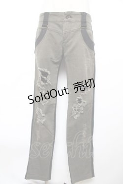 画像1: ALGONQUINS / バイカラーダメージパンツ 2 カーキ×黒 Y-25-12-17-132-AL-PA-SZ-ZY