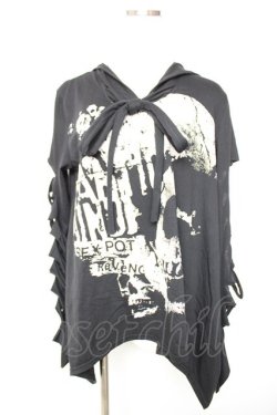 画像1: SEX POT ReVeNGe / 袖クラッシュptカットソー  黒×白 Y-25-12-17-025-SP-TO-SZ-ZY