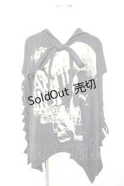 画像1: SEX POT ReVeNGe / 袖クラッシュptカットソー  黒×白 Y-25-12-17-025-SP-TO-SZ-ZY