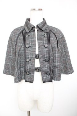 画像1: OZZ ANGELO / チェック柄ナポレオンケープ  グレー Y-25-12-19-043-OO-TO-SZ-ZY