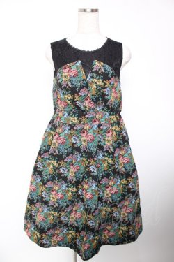 画像1: axes femme POETIQUE / ゴブランワンピース M 黒 Y-25-12-19-067-AX-OP-SZ-ZY