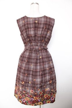 画像2: axes femme / チェック×花柄ワンピース M ワイン Y-25-12-19-068-AX-OP-SZ-ZY