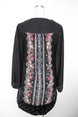 画像2: axes femme / レースＸ花柄ファー切替チュニ M 黒 Y-25-12-19-072-AX-OP-SZ-ZY