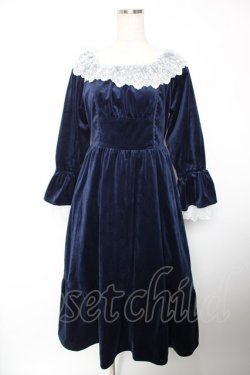 画像1: axes femme / パゴタ袖ベロアワンピース F 紺 Y-25-12-19-075-AX-OP-SZ-ZY