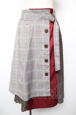 画像1: axes femme / チェック×プリーツスカート M 茶 Y-25-12-19-094-AX-SK-SZ-ZY