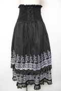 axes femme / 段々刺繍2ｗAYロングスカート M 黒 Y-25-12-19-099-AX-SK-SZ-ZY