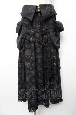画像1: STEAM / カーマーベルト付きオーナメント柄ロングスカート  黒 Y-25-12-19-110-HN-SK-SZ-ZY