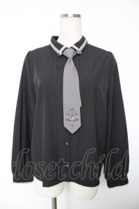 axes femme / エンブレム刺繍ネクタイ付ブラウス M 黒 Y-25-12-19-023-AX-BL-SZ-ZY