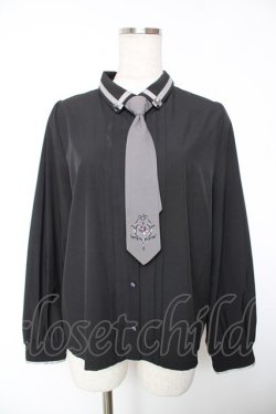 画像1: axes femme / エンブレム刺繍ネクタイ付ブラウス M 黒 Y-25-12-19-023-AX-BL-SZ-ZY