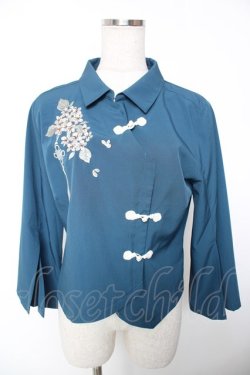 画像1: axes femme / ジャスミン刺繍チャイナブラウス M グリーン Y-25-12-19-027-AX-BL-SZ-ZY