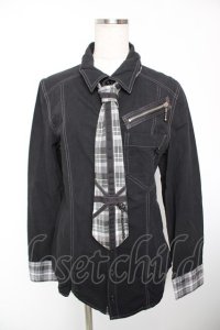 ALGONQUINS / チェックネクタイZIPブラウス ユニセックス 黒 Y-25-12-19-035-AL-BL-SZ-ZY