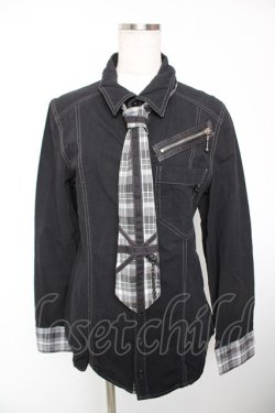 画像1: ALGONQUINS / チェックネクタイZIPブラウス ユニセックス 黒 Y-25-12-19-035-AL-BL-SZ-ZY