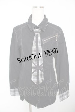 画像1: ALGONQUINS / チェックネクタイZIPブラウス ユニセックス 黒 Y-25-12-19-035-AL-BL-SZ-ZY