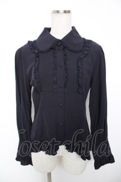 画像1: ATELIER PIERROT / ピンタック丸襟ブラウス  紺 Y-25-12-19-037-EL-BL-SZ-ZY