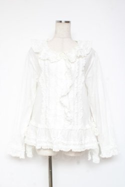 画像1: PINK HOUSE / リボンローンフリルブラウス F 白 Y-25-12-20-020-LO-BL-SZ-ZY