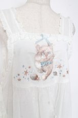 画像4: PINK HOUSE / さざ波とねこ刺繍ローンタブリエ F 白 Y-25-12-20-003-LO-TO-SZ-ZS (4)