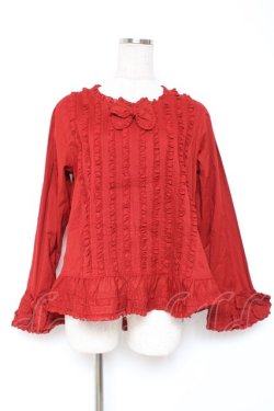 画像1: PINK HOUSE / フリルいっぱいローンブラウス F 赤 Y-25-12-20-042-LO-BL-SZ-ZY