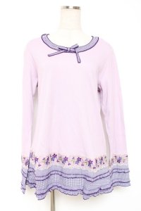 PINK HOUSE / ギンガム×バイオレットレース使いカットソー L ラベンダー Y-25-12-20-046-LO-TO-SZ-ZY