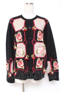 PINK HOUSE / ローズモチーフパッチワーク風カーディガン F 黒 Y-25-12-20-052-LO-TO-SZ-ZY