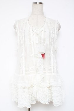 画像1: PINK HOUSE / ドットチュールレースベスト F 白 Y-25-12-20-007-LO-BL-SZ-ZY