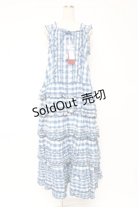 画像1: PINK HOUSE / ギンガムチェックロングワンピース F 青 Y-25-12-20-066-LO-OP-SZ-ZY (1)