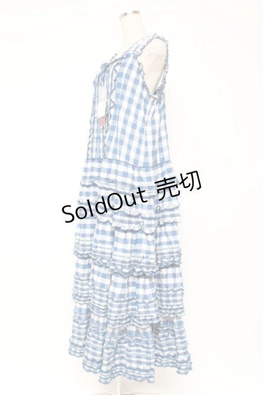 画像2: PINK HOUSE / ギンガムチェックロングワンピース F 青 Y-25-12-20-066-LO-OP-SZ-ZY (2)