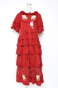 画像1: PINK HOUSE / Berry Rose刺繍入りパッチワーク風ワンピース F 赤 Y-25-12-20-080-LO-OP-AS-ZS
