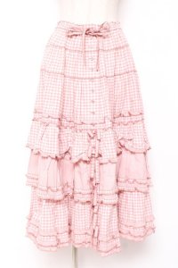 PINK HOUSE / ギンガムチェックパッチワークフリルスカート F ピンク Y-25-12-20-095-LO-SK-SZ-ZY