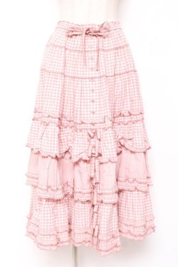画像1: PINK HOUSE / ギンガムチェックパッチワークフリルスカート F ピンク Y-25-12-20-095-LO-SK-SZ-ZY