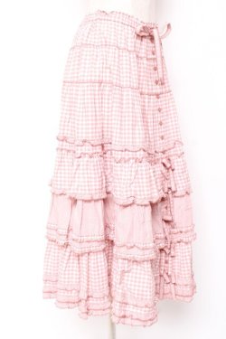 画像2: PINK HOUSE / ギンガムチェックパッチワークフリルスカート F ピンク Y-25-12-20-095-LO-SK-SZ-ZY