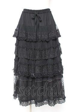 画像1: PINK HOUSE / ドットチュール×オリジナルローズチュールレーススカート F 黒 Y-25-12-20-097-LO-SK-SZ-ZY