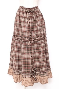 画像1: PINK HOUSE / オリジナルクマレースチェックスカート F ブラウン Y-25-12-20-100-LO-SK-SZ-ZY