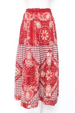 画像3: PINK HOUSE / バンダナプリントパッチワーク風スカート F 赤 Y-25-12-20-102-LO-SK-SZ-ZY