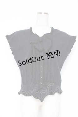 画像1: PINK HOUSE / リボン付きフリルノースリブラウス F 黒 Y-25-12-20-012-LO-BL-SZ-ZY