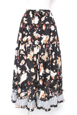 画像1: PINK HOUSE / スイーツスプリングバニープリントパッチワークスカート F 黒 Y-25-12-20-111-LO-OP-SZ-ZY