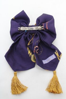 画像2: axes femme kawaii / 彼岸の白狐会柄リボンバレッタ  紫 Y-25-12-22-006-AX-AC-SZ-ZY