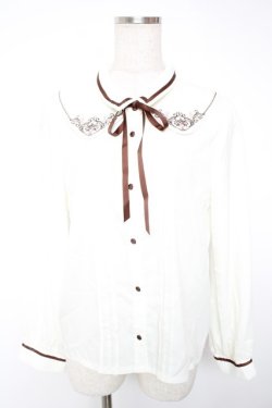 画像1: axes femme / レイヤードカラー刺繍ブラウス M 茶 Y-25-12-22-065-AX-BL-SZ-ZY